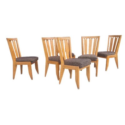 Set of six vintage chairs in light oak, Guillerme and Chambron