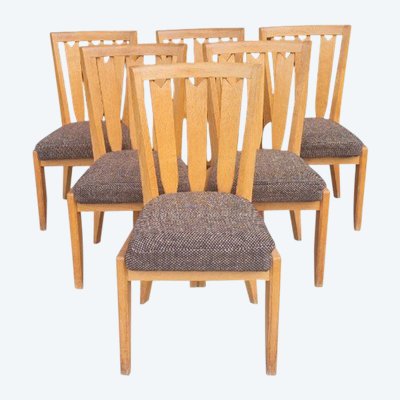Set of six vintage chairs in light oak, Guillerme and Chambron