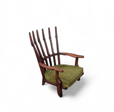Vintage Grand Repos Armchair in Solid Oak, Guillerme Et Chambron