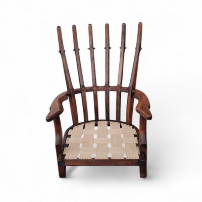 Vintage Grand Repos Armchair in Solid Oak, Guillerme Et Chambron