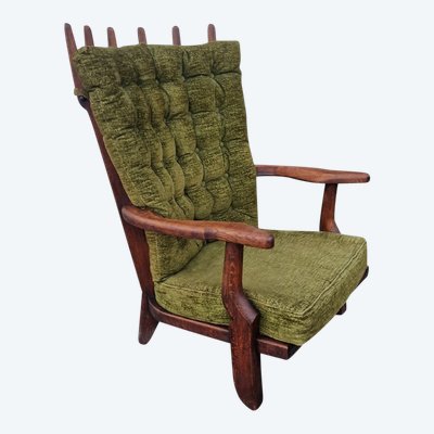 Vintage Grand Repos Armchair in Solid Oak, Guillerme Et Chambron