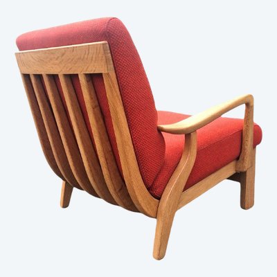 Lounge armchair in light oak, Guillerme and Chambron
