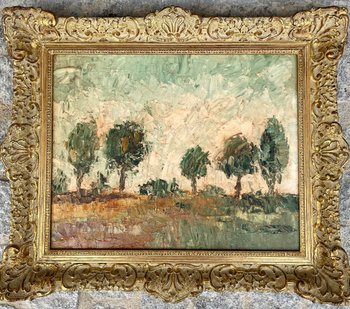 BÖHM Lipót, Peintre Hongrois, Budapest  (1916-1995). Paysage, huile sur isorel.