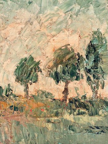 BÖHM Lipót, Peintre Hongrois, Budapest  (1916-1995). Paysage, huile sur isorel.