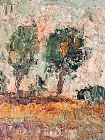 BÖHM Lipót, Peintre Hongrois, Budapest  (1916-1995). Paysage, huile sur isorel.