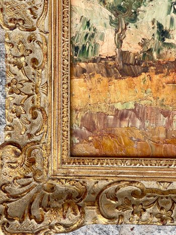 BÖHM Lipót, Peintre Hongrois, Budapest  (1916-1995). Paysage, huile sur isorel.