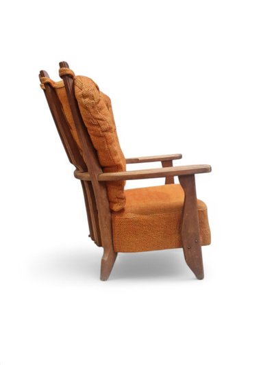 Large Armchair in Solid Oak, Guillerme and Chambron