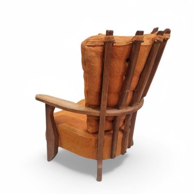 Large Armchair in Solid Oak, Guillerme and Chambron