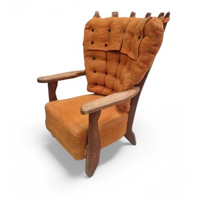 Large Armchair in Solid Oak, Guillerme and Chambron