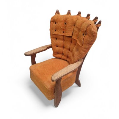 Large Armchair in Solid Oak, Guillerme and Chambron