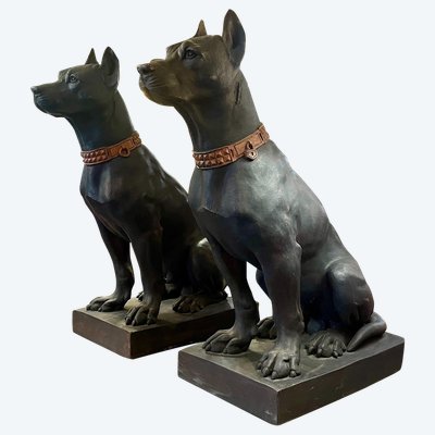 Paar Hunde aus Terrakotta, Italien, 19. Jahrhundert