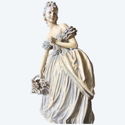Sculpture de dame en terre cuite patinée des années 1940 signée Tomuti