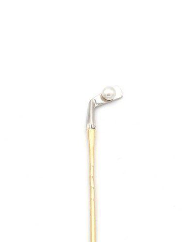Epingle club de golf en or 18 karats et platine, perle, bijou ancien