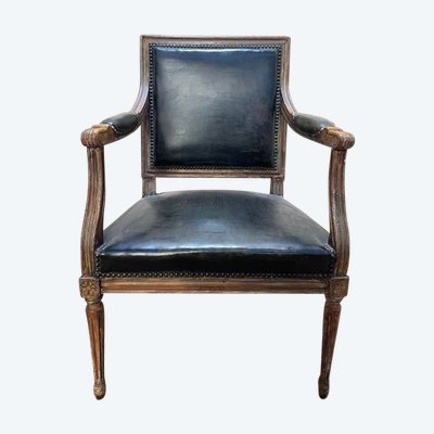 Sedia da ufficio in stile Louis XVI in pelle nera e dorata