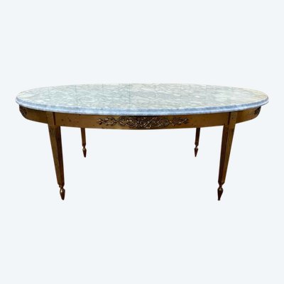 Table basse ovale en laiton et marbre Louis XVI
