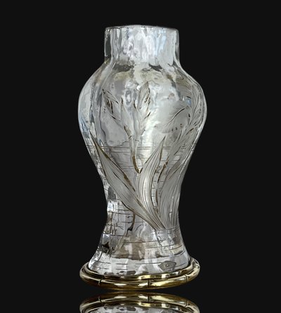 "EDOUARD ENOT" CAMEO-CUT CRYSTAL VASE DECORATED WITH A BRONZE-MOUNTED IRIS