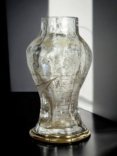 "EDOUARD ENOT" CAMEO-CUT CRYSTAL VASE DECORATED WITH A BRONZE-MOUNTED IRIS