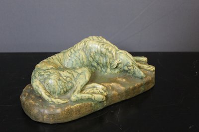 Chien Couché En Céramique , Pierrefonds About 1940