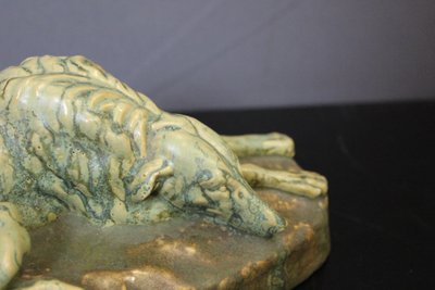 Chien Couché En Céramique , Pierrefonds About 1940