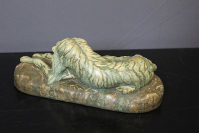 Chien Couché En Céramique , Pierrefonds About 1940