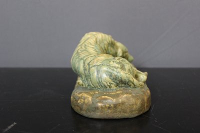 Chien Couché En Céramique , Pierrefonds About 1940