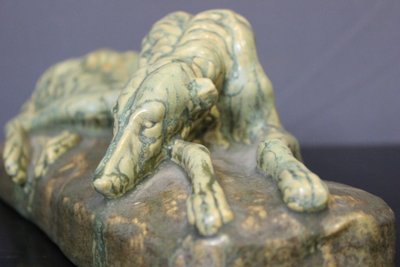 Chien Couché En Céramique , Pierrefonds About 1940
