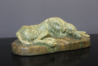 Chien Couché En Céramique , Pierrefonds About 1940