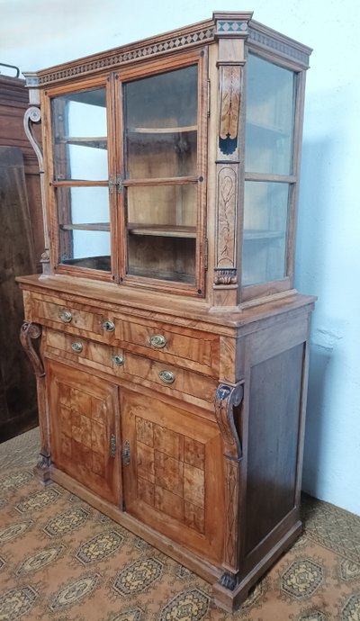 Credenza d'epoca Biedermeier in legno pregiato intarsiato ed ebano