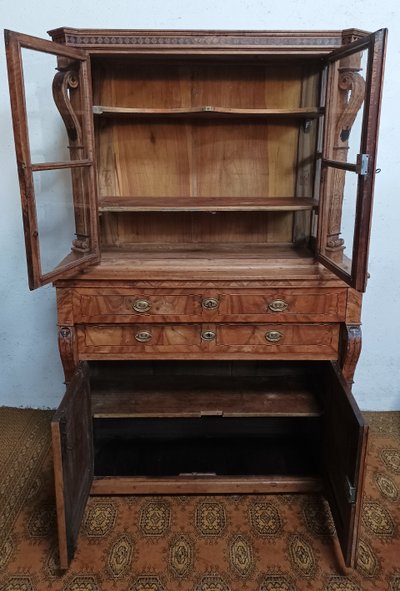 Credenza d'epoca Biedermeier in legno pregiato intarsiato ed ebano