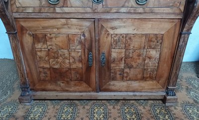 Credenza d'epoca Biedermeier in legno pregiato intarsiato ed ebano