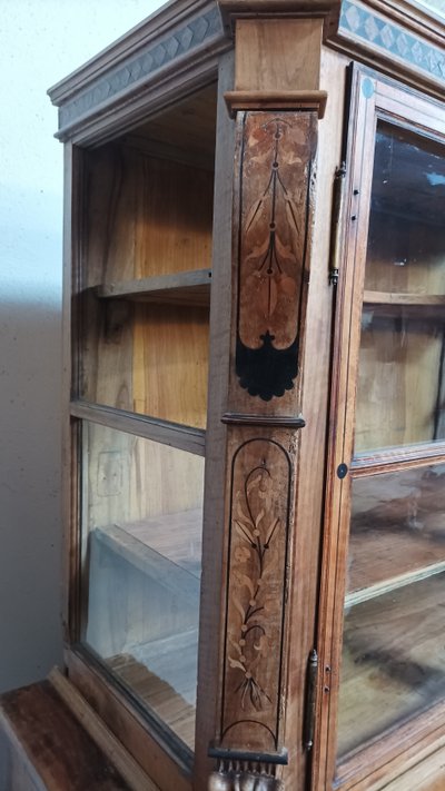 Credenza d'epoca Biedermeier in legno pregiato intarsiato ed ebano