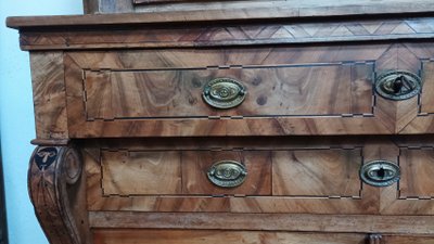 Credenza d'epoca Biedermeier in legno pregiato intarsiato ed ebano