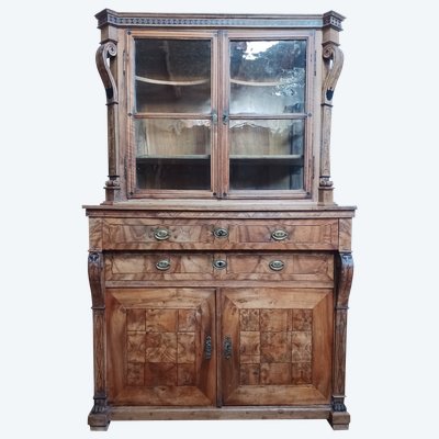 Credenza d'epoca Biedermeier in legno pregiato intarsiato ed ebano
