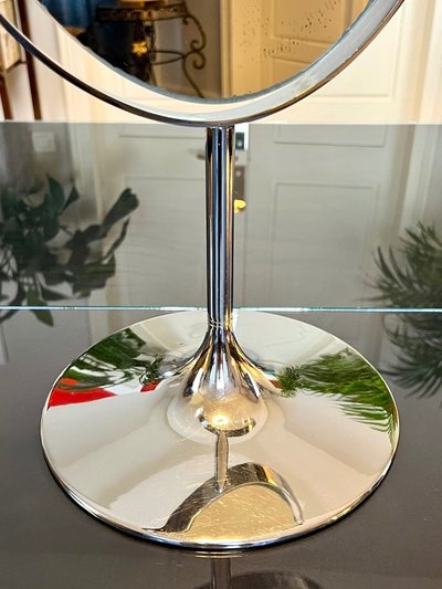 Miroir De Table Double Face - Pied Tulipe En Métal Chromé - Graeter Vitra - Vintage