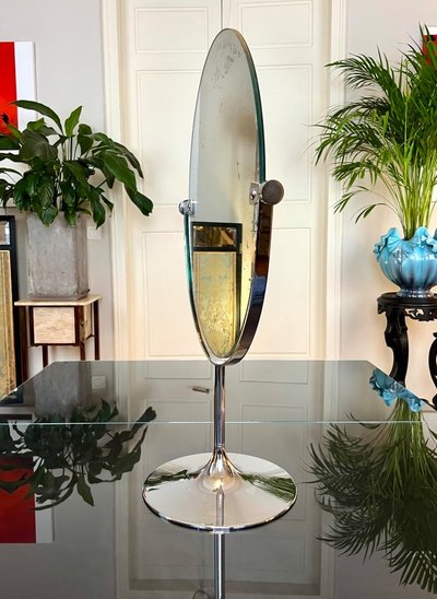 Miroir De Table Double Face - Pied Tulipe En Métal Chromé - Graeter Vitra - Vintage