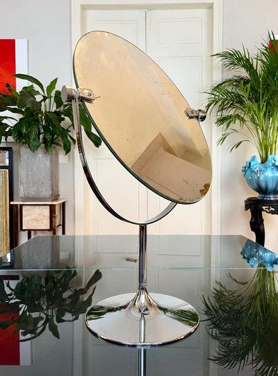 Miroir De Table Double Face - Pied Tulipe En Métal Chromé - Graeter Vitra - Vintage