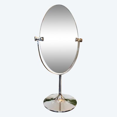 Miroir De Table Double Face - Pied Tulipe En Métal Chromé - Graeter Vitra - Vintage