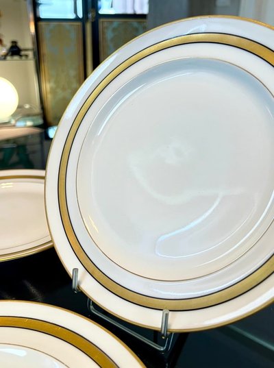 Assiettes à Dessert En Porcelaine De Limoges - Blanc Et Or