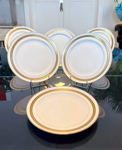 Assiettes à Dessert En Porcelaine De Limoges - Blanc Et Or