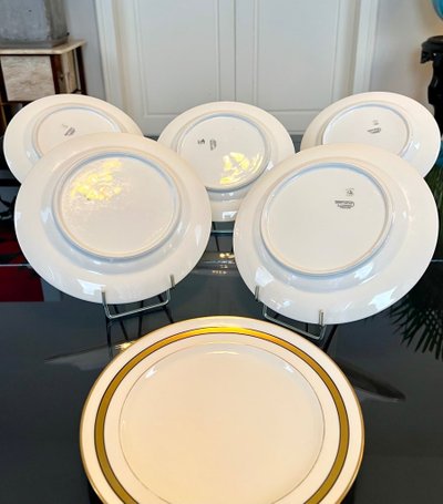 Assiettes à Dessert En Porcelaine De Limoges - Blanc Et Or