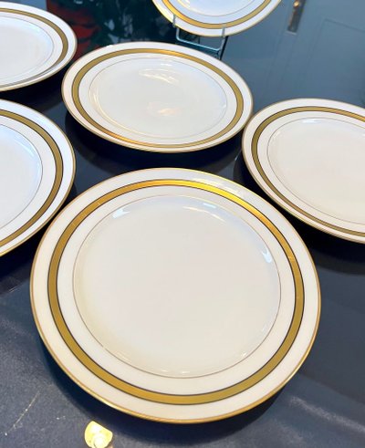 Assiettes à Dessert En Porcelaine De Limoges - Blanc Et Or