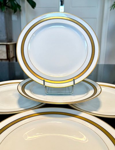 Assiettes à Dessert En Porcelaine De Limoges - Blanc Et Or