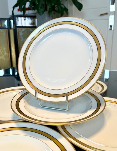 Assiettes à Dessert En Porcelaine De Limoges - Blanc Et Or