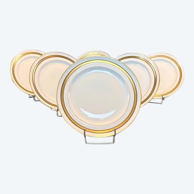 Assiettes à Dessert En Porcelaine De Limoges - Blanc Et Or