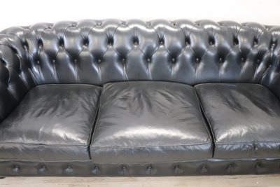 Set De Canapé Et Fauteuil En Cuir Noir, 1980s