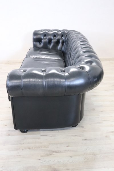 Set De Canapé Et Fauteuil En Cuir Noir, 1980s