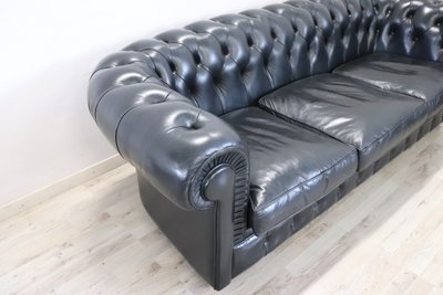Set De Canapé Et Fauteuil En Cuir Noir, 1980s
