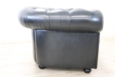 Set De Canapé Et Fauteuil En Cuir Noir, 1980s