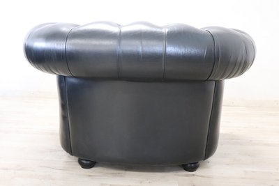 Set De Canapé Et Fauteuil En Cuir Noir, 1980s