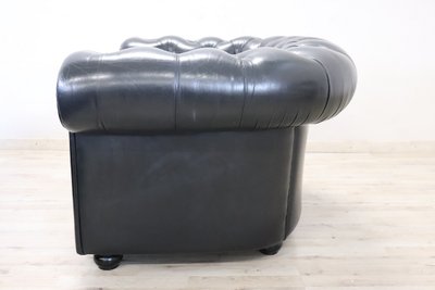 Set De Canapé Et Fauteuil En Cuir Noir, 1980s